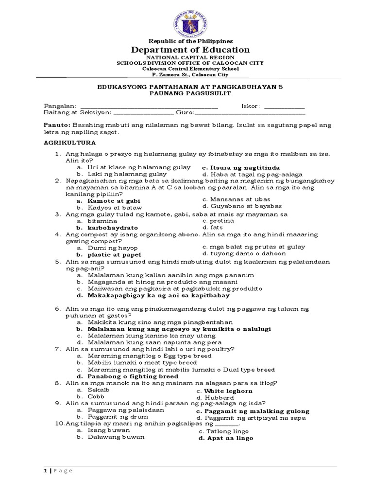 Epp 5 - Diagnostic Test | PDF