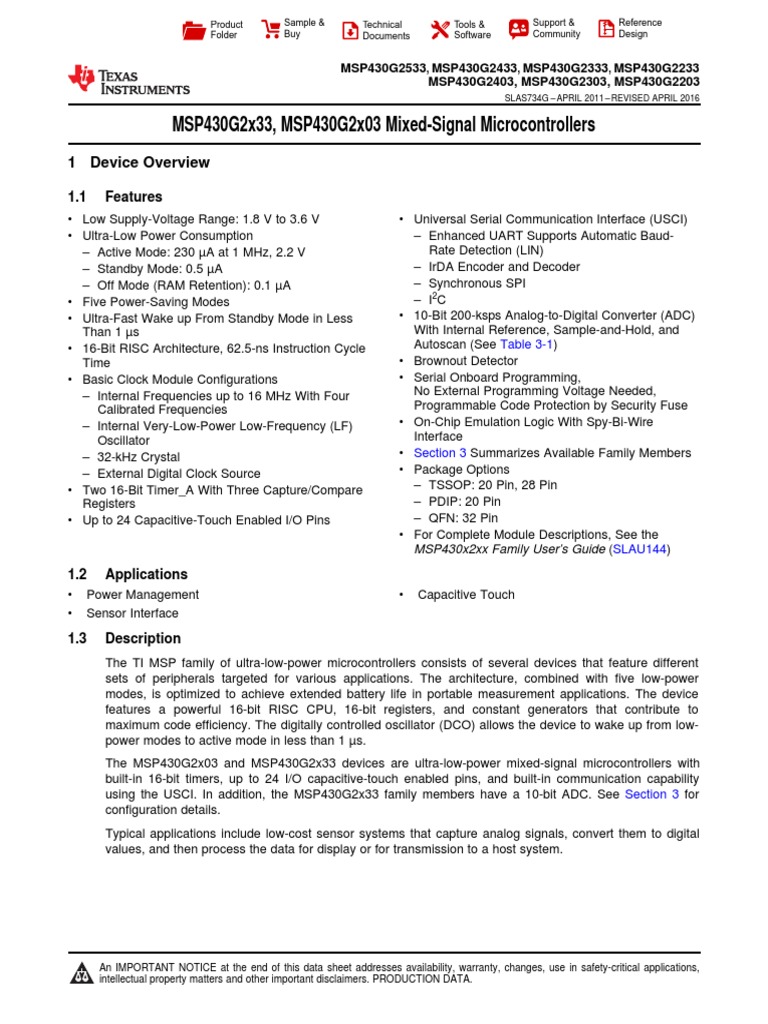 MSP 430 G 2433 | PDF | Microcontroller | Analog To Digital Converter