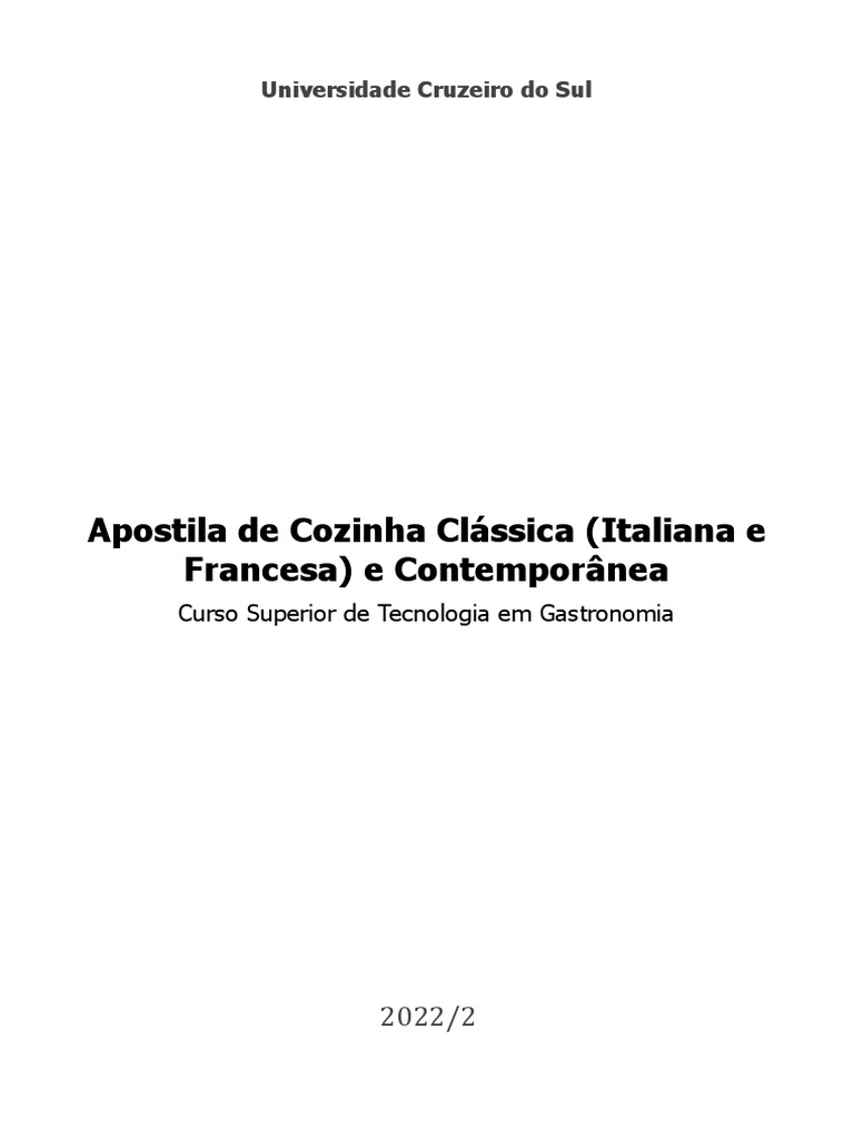 Apostila Teórica - Cozinha Clássica Italiana e Francesa e Contemporânea  2022 - 2 | PDF, image size:768x1024