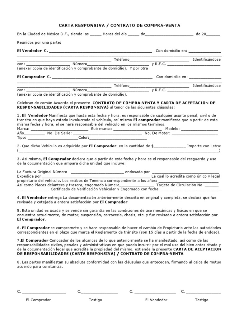 Carta Responsiva Vehicular
