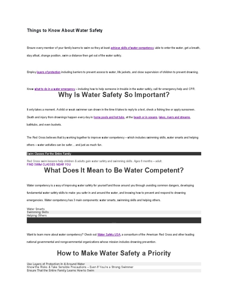 Things To Know About Water Safety PDF Swimming Water