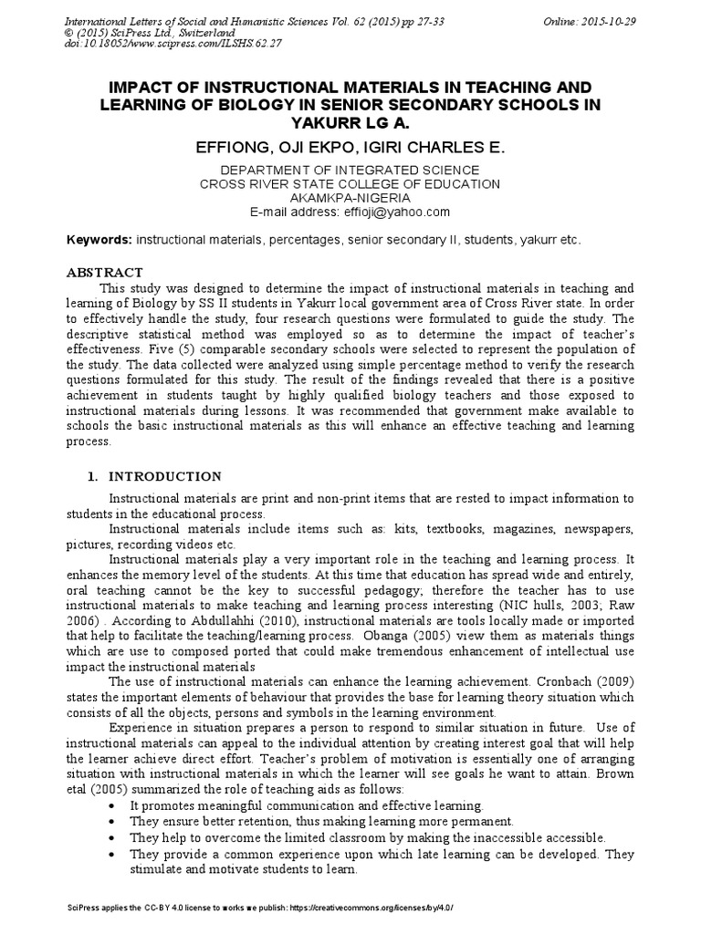 Impact of Instructional Materials in Teaching and | PDF | Teaching ...