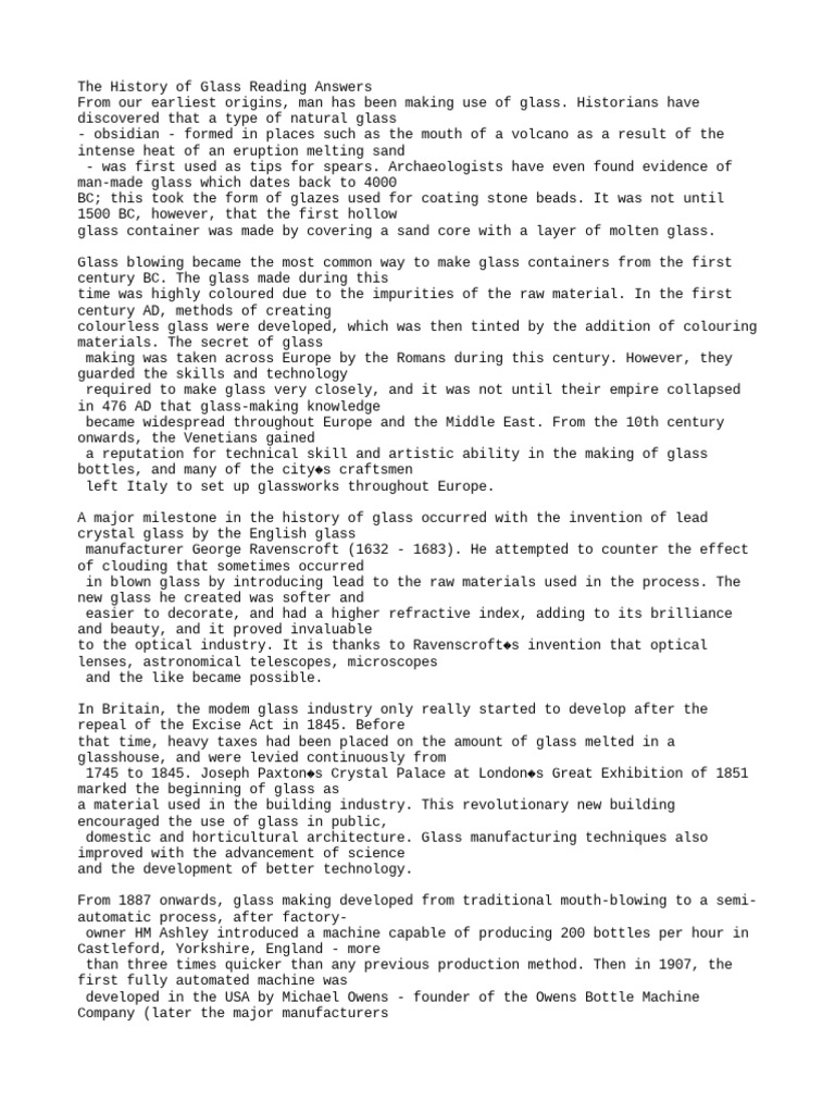 History of Glass PDF Glasses Recycling