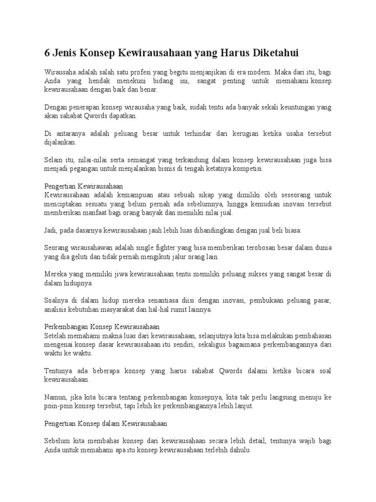 Jenis Konsep Kewirausahaan | PDF