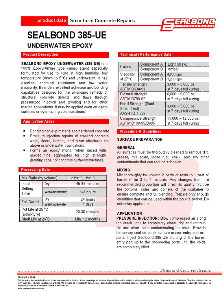 Sealbond 385 UE Epoxy Underwater PDF Concrete Epoxy