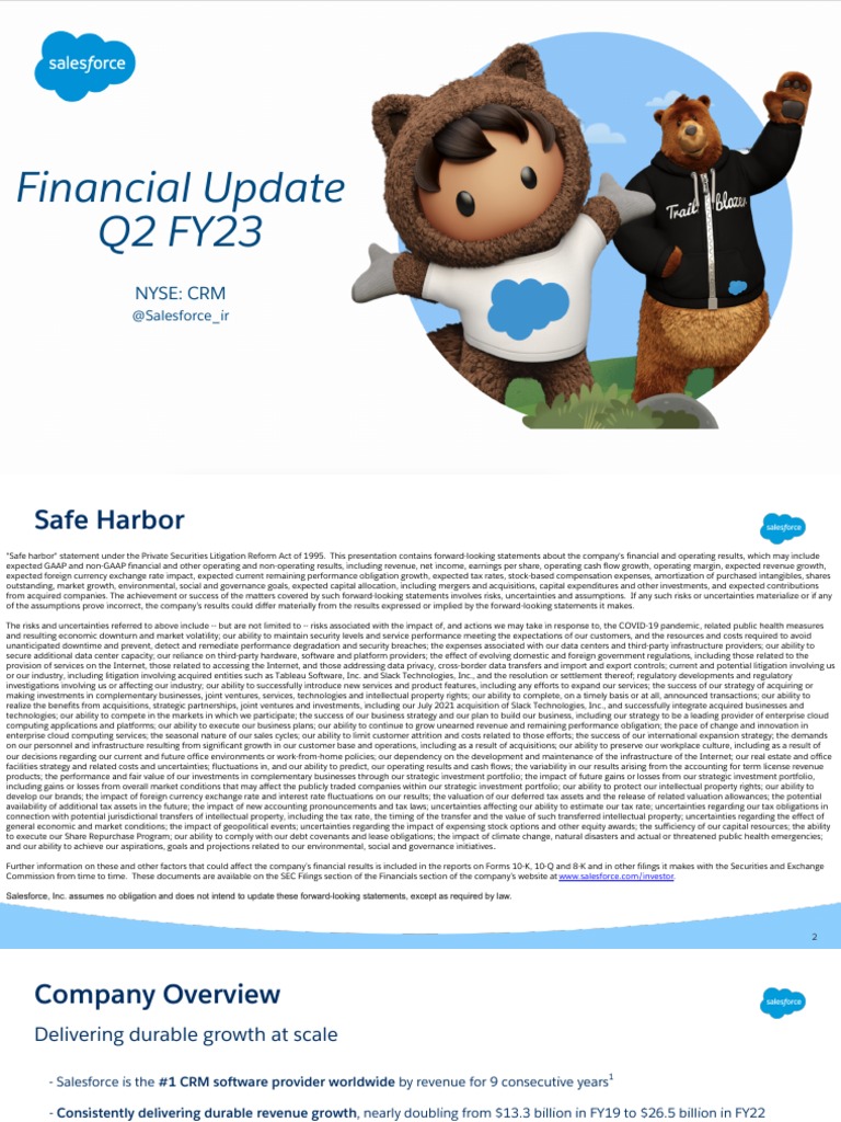 CRM Q2 FY23 Earnings Presentation PDF Intangible Asset Stocks