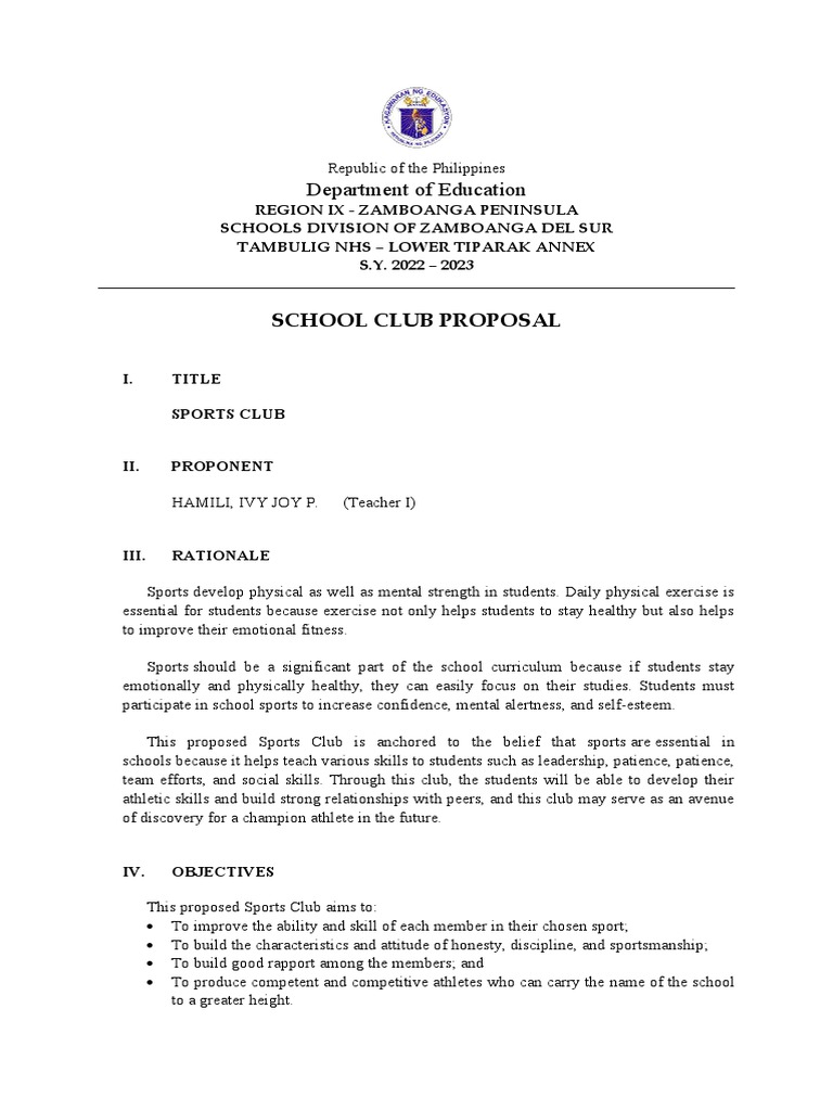 Sports Club Proposal Pdf Sports Behavioural Sciences