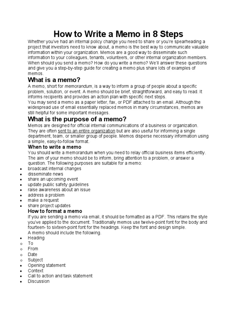 How To Write A Memo in 8 Steps PDF Memorandum Communication