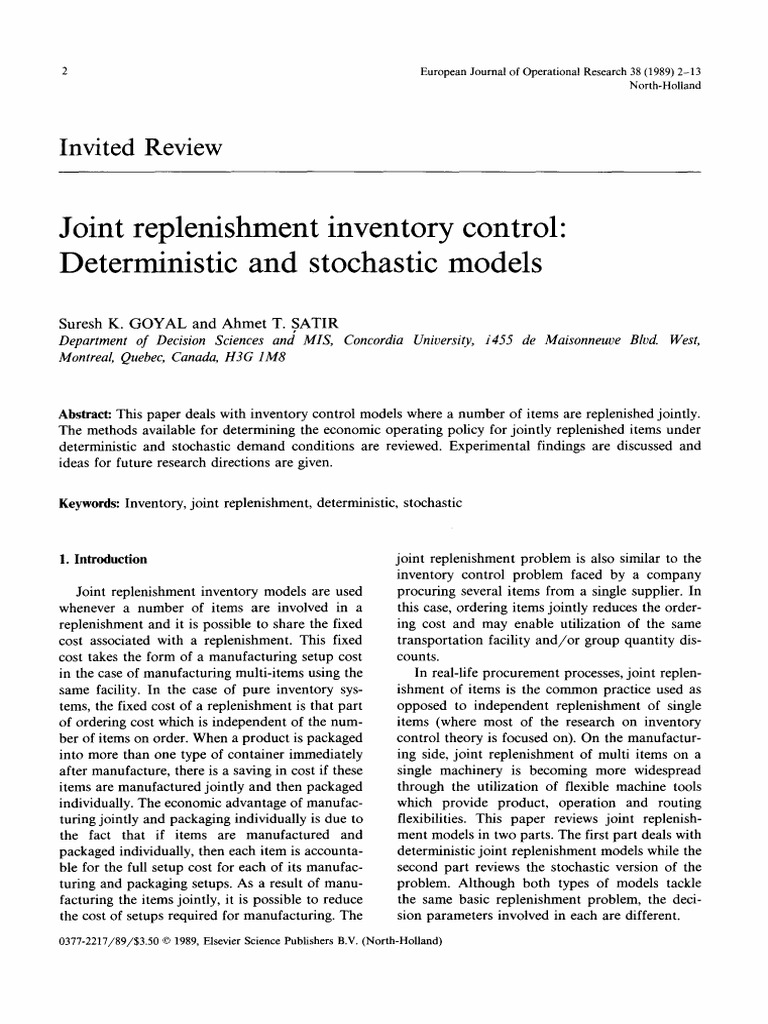 Joint Replenishment Inventory Control: Deterministic and Stochastic ...