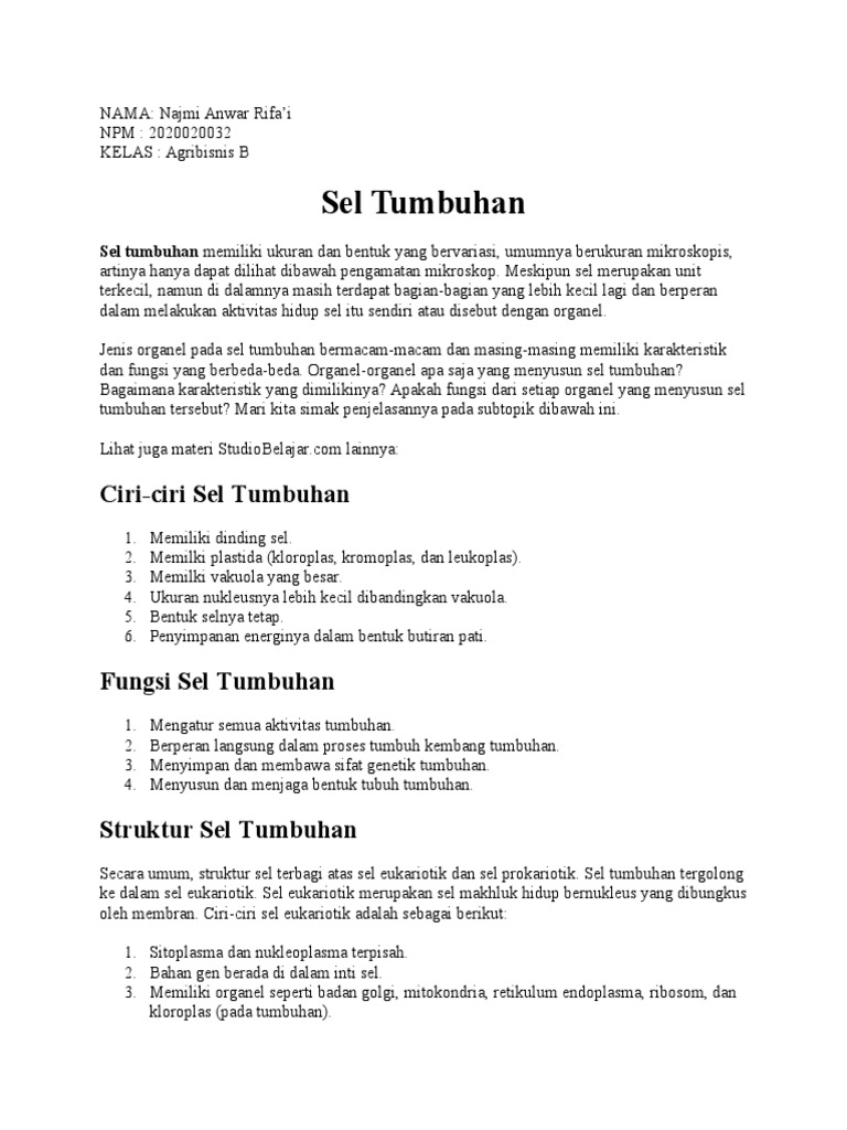 Sel Tumbuhan | PDF