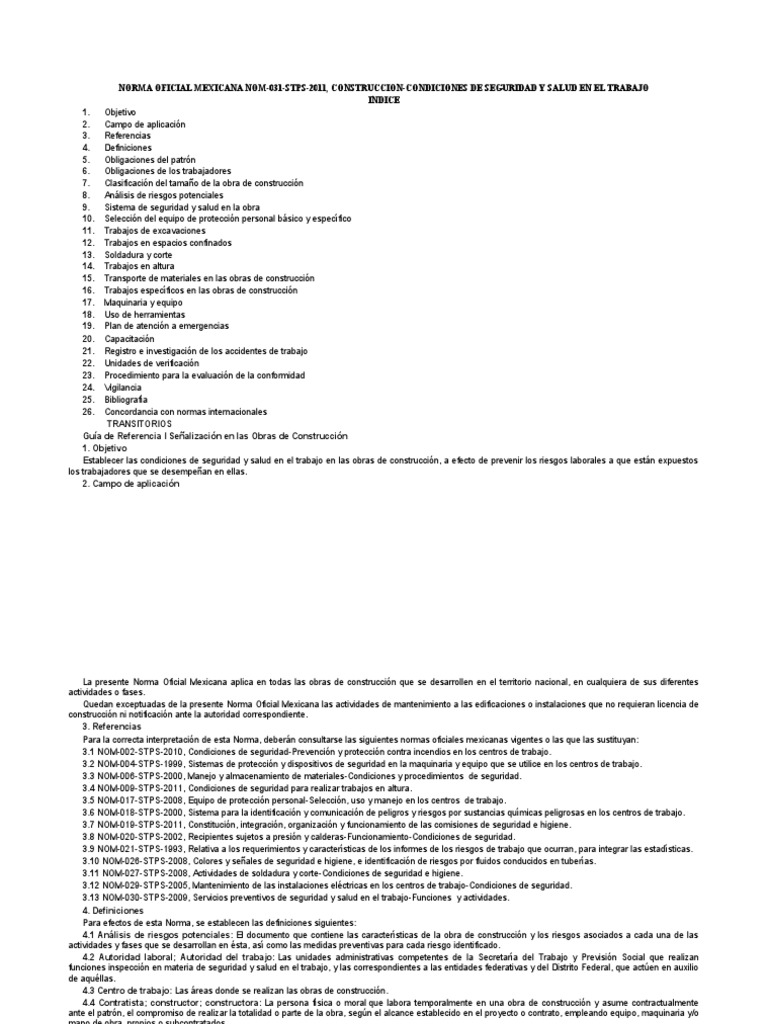 Norma Oficial Mexicana Nom-031-Stps | PDF | Riesgo | Valores