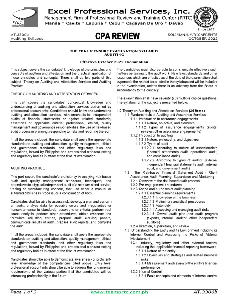 CPA Auditing Exam Syllabus 2022 | PDF