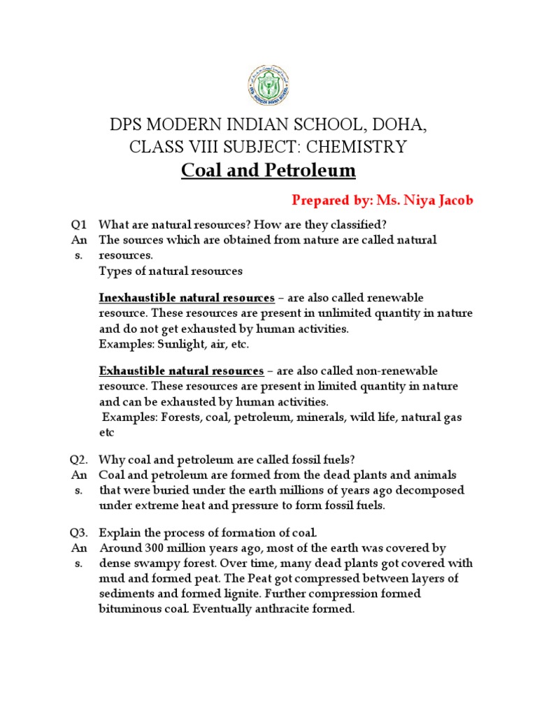 Notes Coal and Petroleum | PDF | Petroleum | Fuels