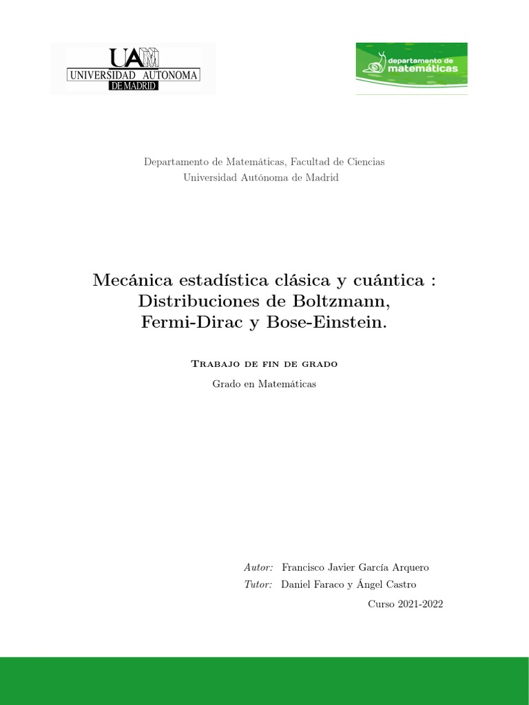 Distribuciones de Boltzmann Fermi Dirac Bose Einstein | PDF