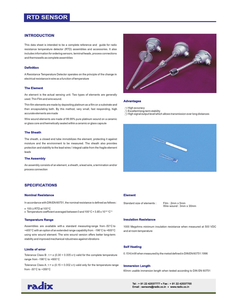 RTD PT100 Sensor Specifications Guide | PDF | Manufactured Goods ...