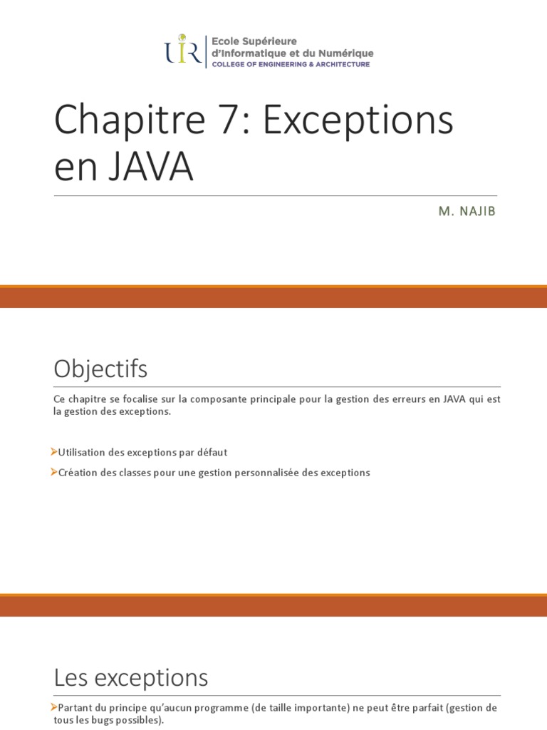 Chap 7 - Exceptions en JAVA | PDF | Classe (informatique) | Java ...