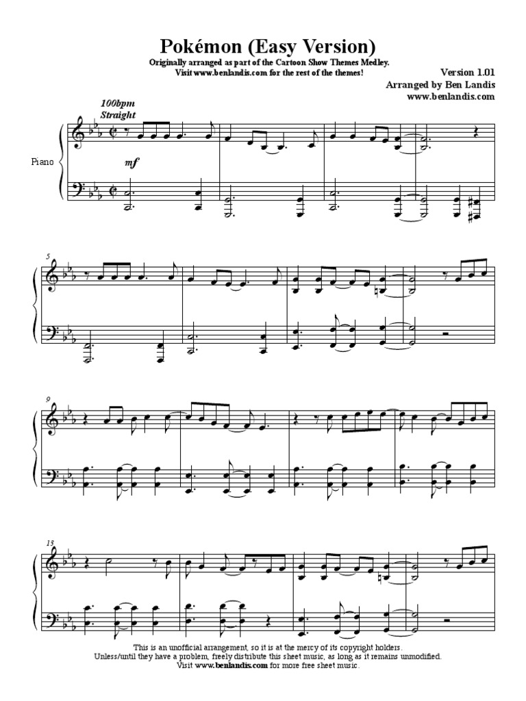Pokemon Theme For Piano (Easy) | PDF