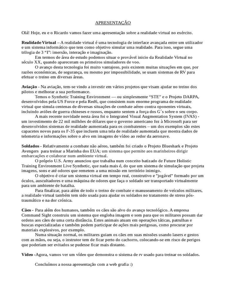 Realidade virtual no ex rcito pdf realidade virtual realidade