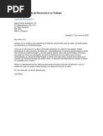 Carta de Renuncia o Retiro Voluntario