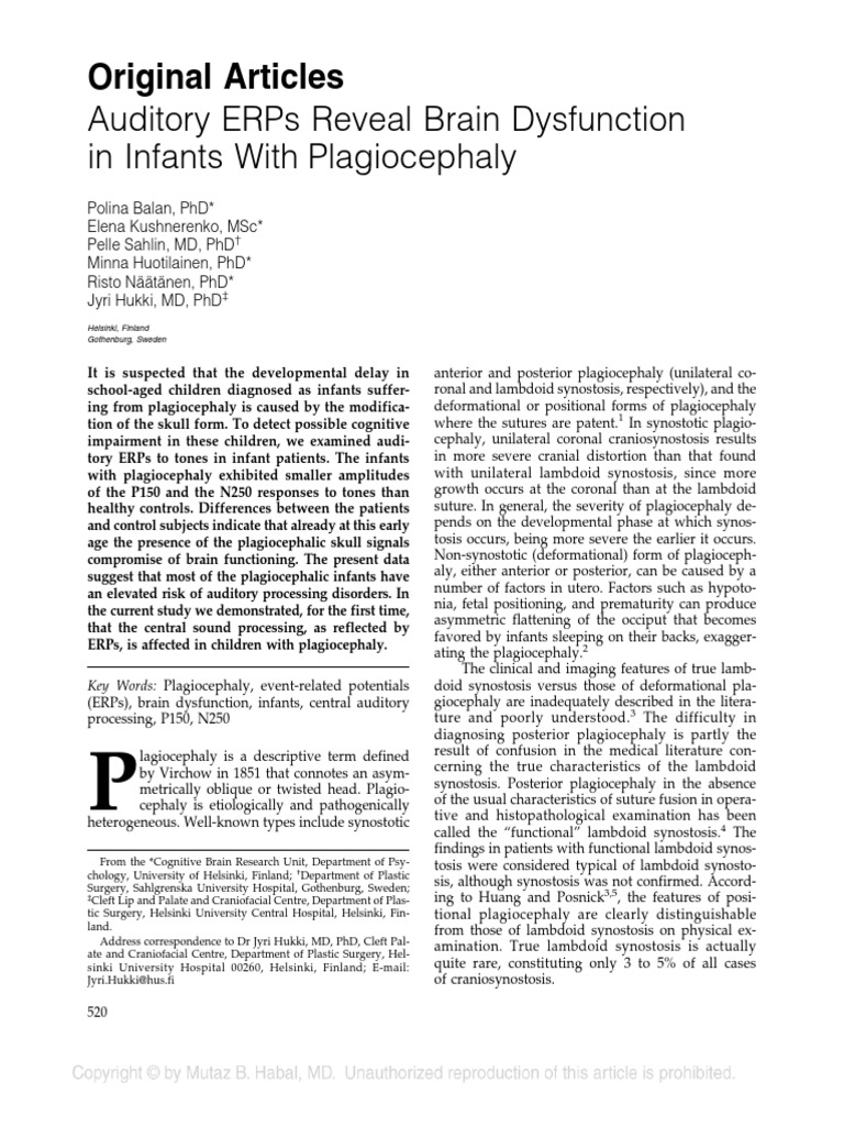 Auditory ERPs in Plagiocephaly Infants | PDF | Event Related Potential ...