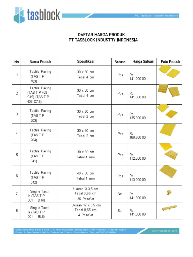 Harga Tactile Paving Tasblock Indonesia | PDF