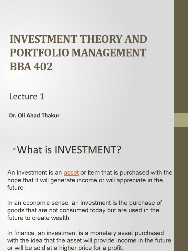 Lecture 1 Investment Theory PDF Margin (Finance) Financial Markets