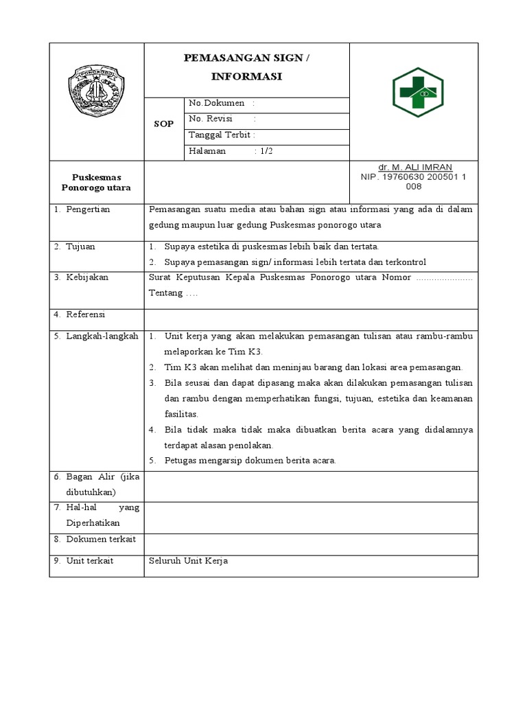 Pemasangan Sign dan Informasi Puskesmas | PDF