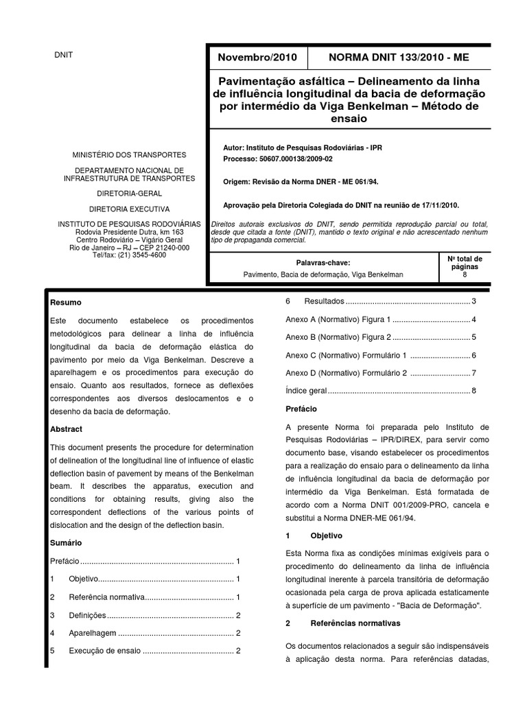 Dnit 133 2010 Me ENSAIO VIGA BENKELMAN PDF Pneu