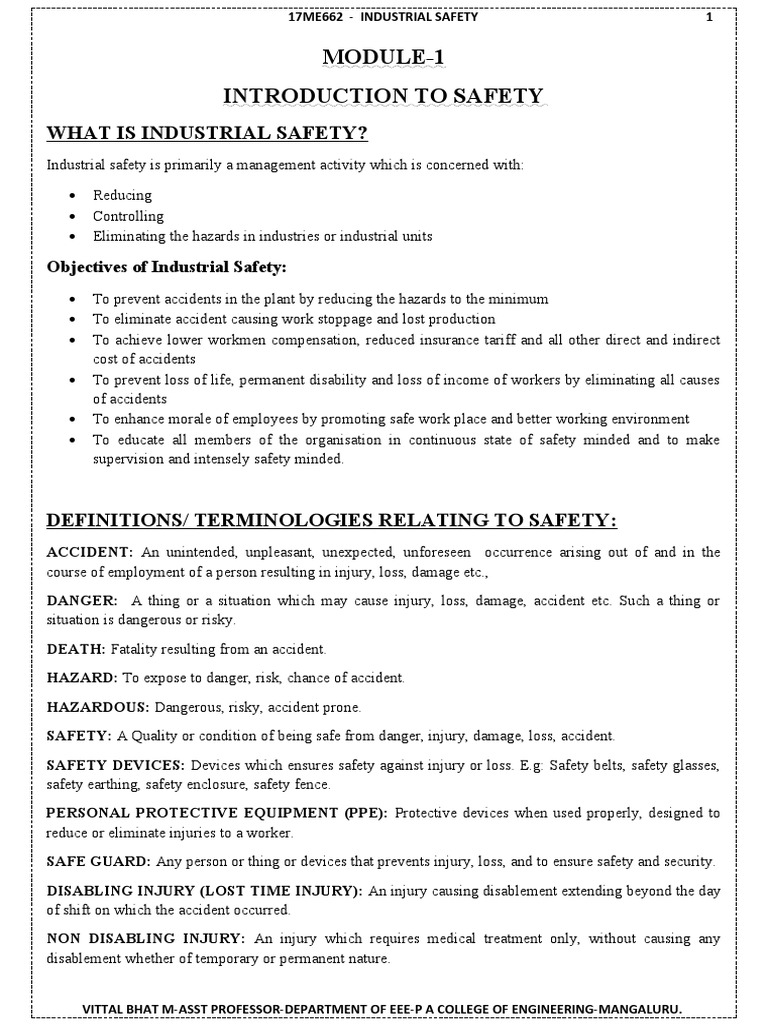 Module1 Introduction To Safety What Is Industrial Safety? PDF
