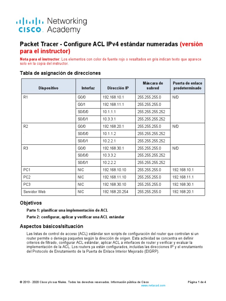 Configuración ACL IPv4 Estándar en Routers | PDF | Red de computadoras ...