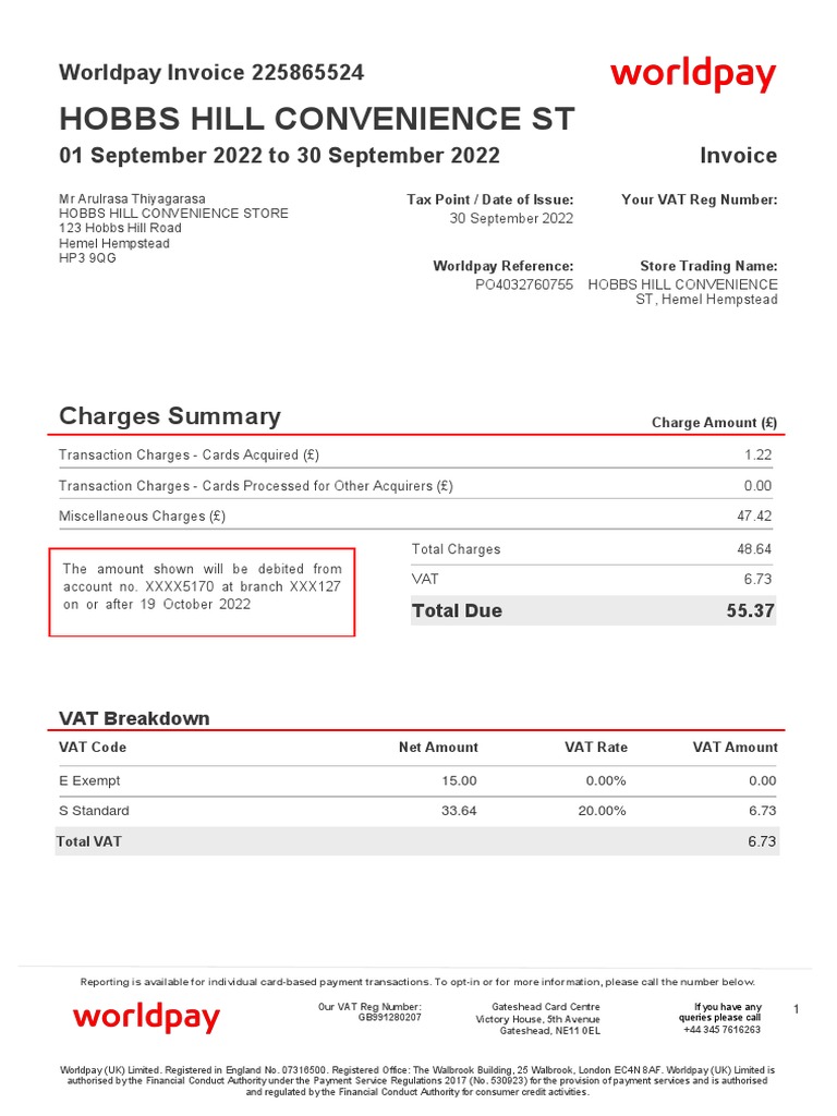 Invoice for Hobbs Hill Store | PDF | Value Added Tax | Debit Card