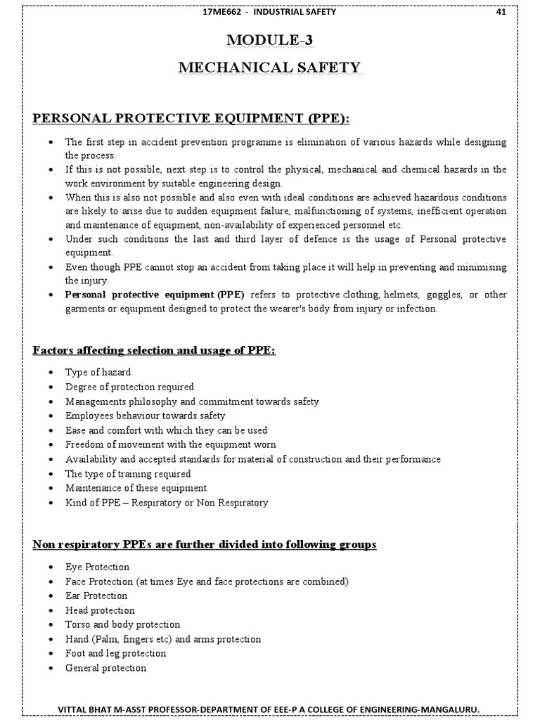 Module3 Mechanical Safety Personal Protective Equipment (PPE) PDF