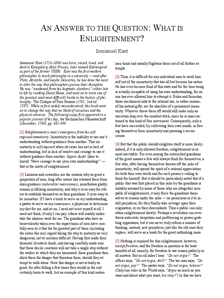 Kant Enlightenment Pdf Immanuel Kant Reason
