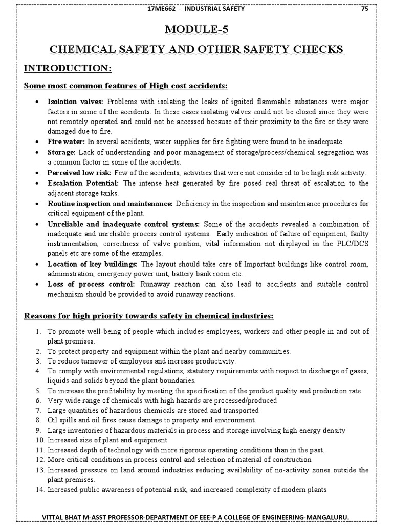 Module5 Chemical Safety and Other Safety Checks Some Most Common