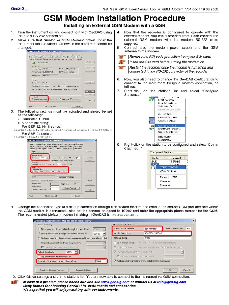 GSM Modem Setup for GSR Routers | PDF | Modem | Data Transmission