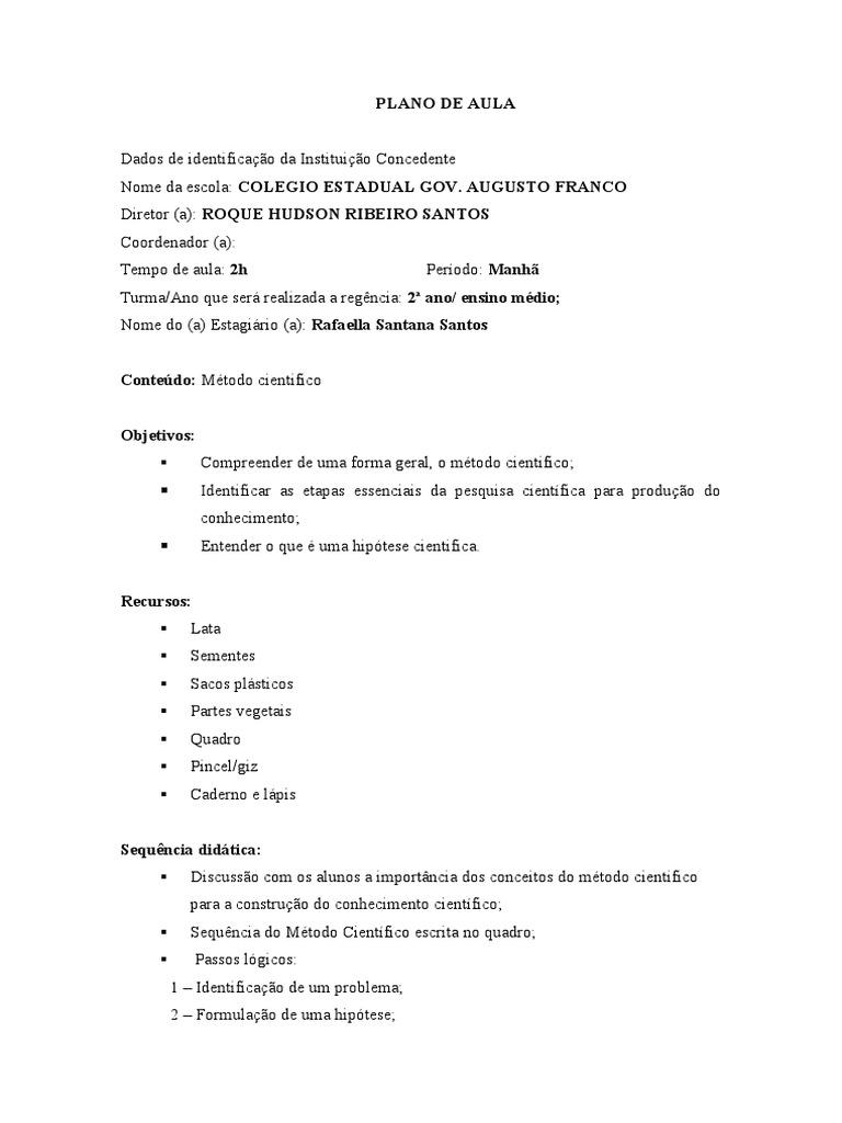 Plano de Aula - 06 | PDF | Método científico | Science