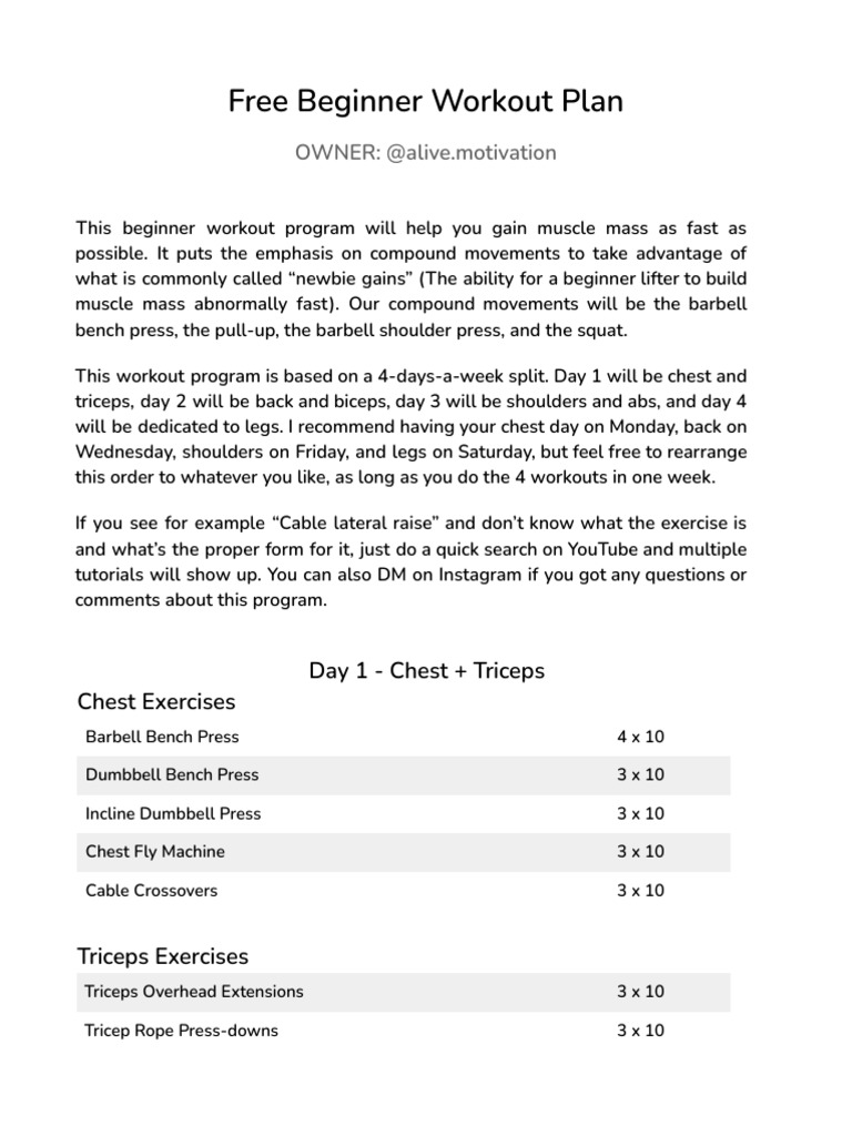 Beginner Workout Program Descargar gratis PDF Weight Training