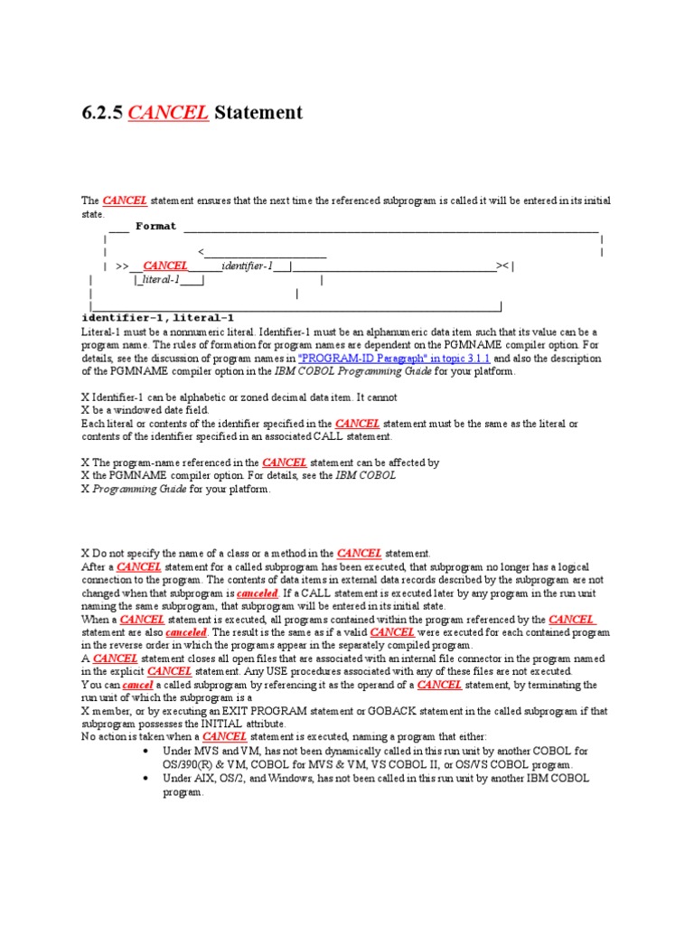 Understanding the CANCEL Statement in COBOL | PDF | Subroutine ...