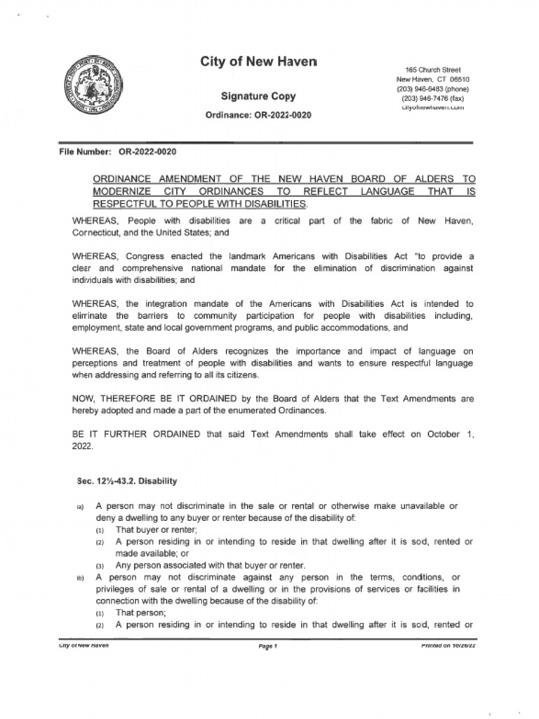 New Haven Ordinance Language Respectful To People With Disabilities PDF