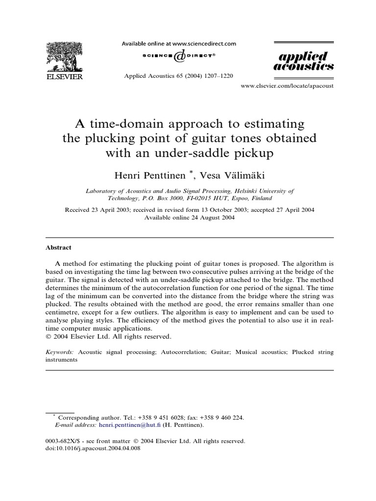 ATime Domain Approach To Estimating The Plucking Point of Guitar Tones