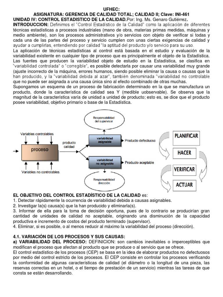 2020 Manual Unidad 4 Control Estadistico de La Calidad | PDF | Medición ...