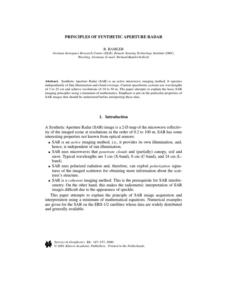 Principles of Synthetic Aperture Radar | PDF | Radar | Scattering