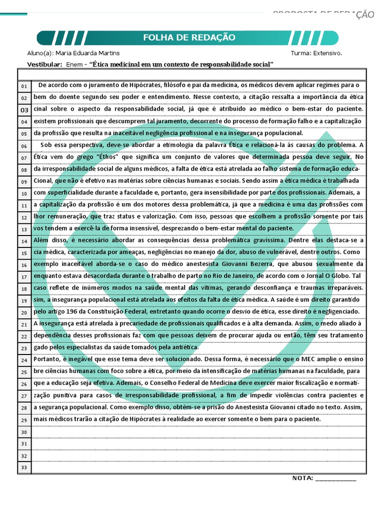 FOLHA DE REDAÇÃO NOTA MÁXIMA 2021-Accdba506027406e | Download grátis ...