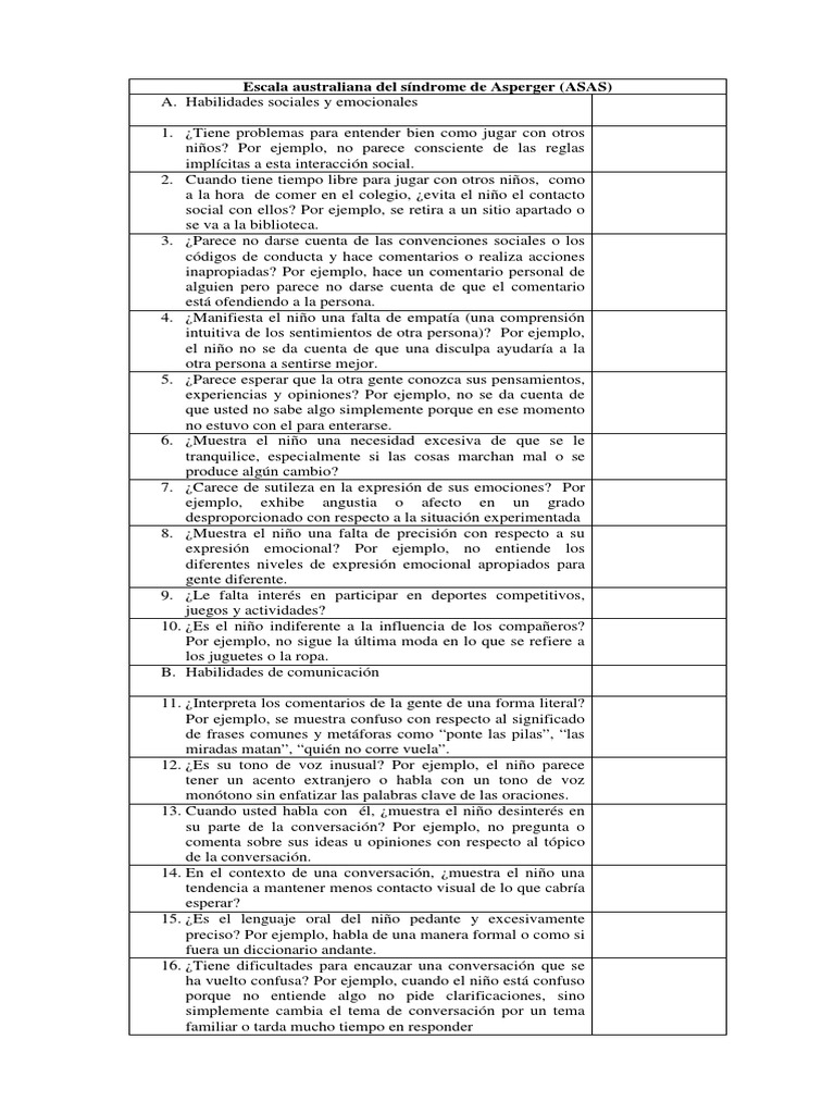 Escala Australiana Del Sã Ndrome de Asperger | PDF | Síndrome de ...