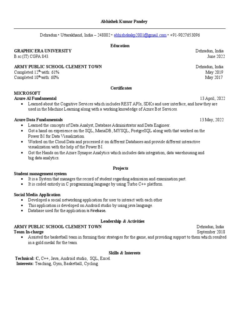 Abhishek Kumar Pandey's Resume | PDF
