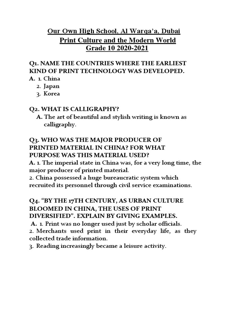 Our Own High School, Al Warqa'a, Dubai Print Culture and The Modern