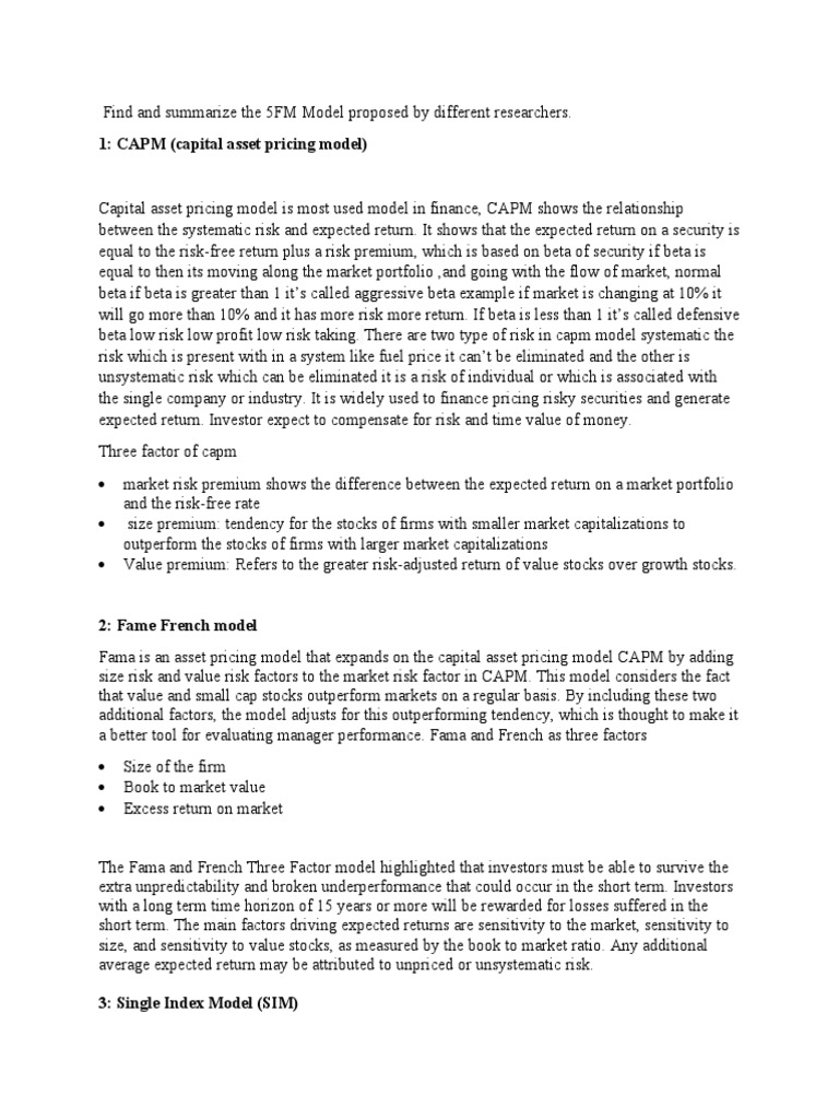 An analysis of the 5fm model for assessing risk and return in financial