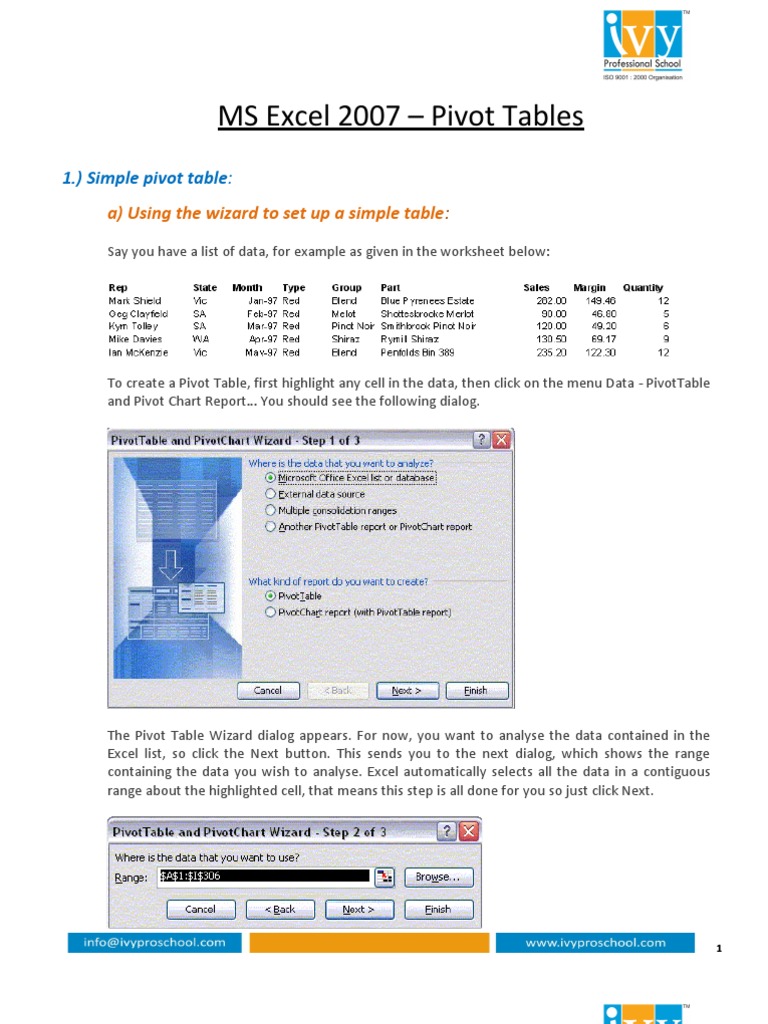 MS-Excel Pivot Tables 251110 | PDF | Sql | Databases