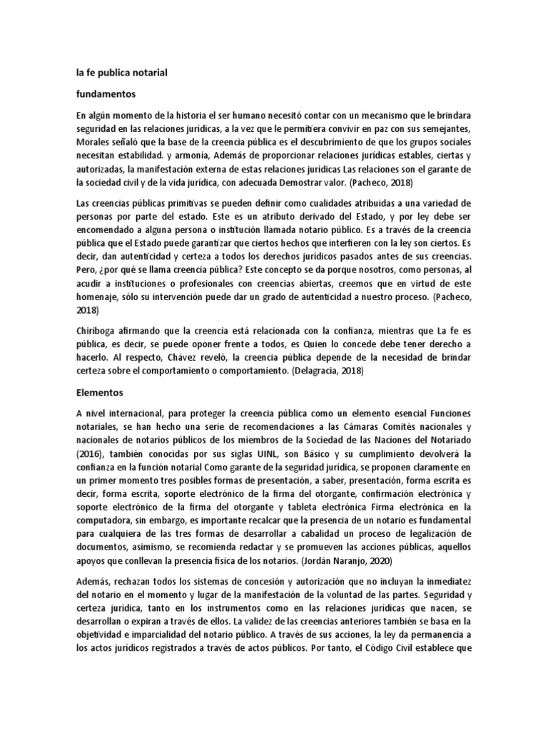 la fe publica notarial Fundamentos y elementos | PDF