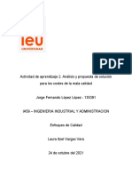 Actividad de Aprendizaje 2. Análisis y Propuesta de Solución para Los Costes de La Mala Calidad